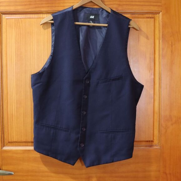 H&M Black Waistcoat Cummerbund Vest Mens 44R - Picture 2 of 6